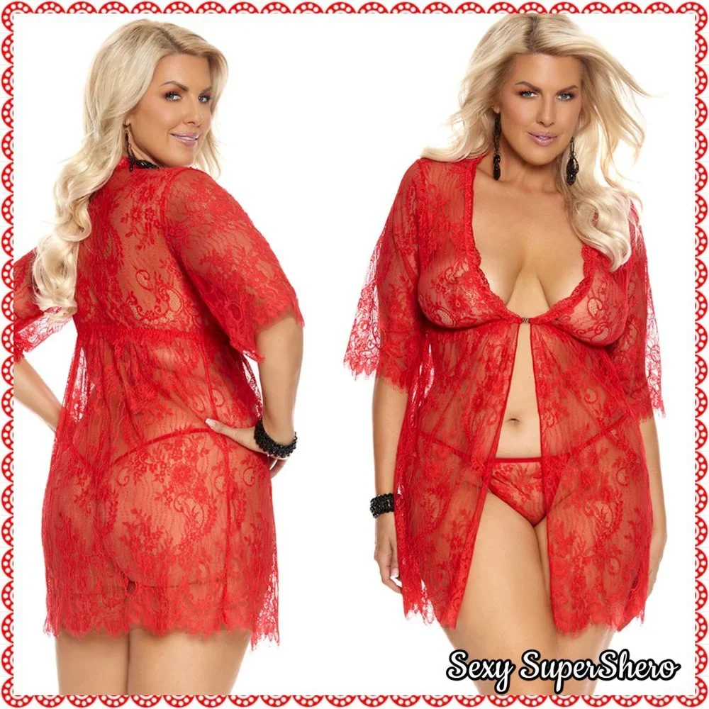 🆕❤️"Jazmin" PLUS Size Eyelash Lace Babydoll with Panty Lingerie Set - Picture 1 of 4
